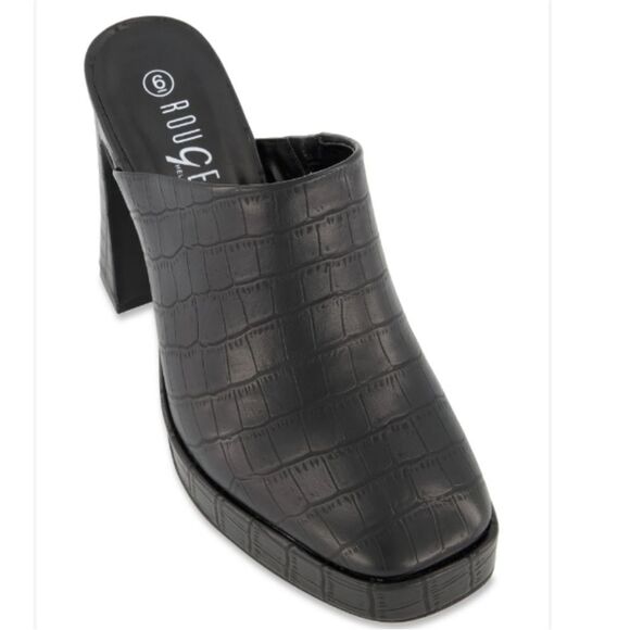 BRAND NEW ROUGE HELUIM SQUARE TOE HIGH HEEL CROC SKIN PRINT FAUX SLIM  MULE R3 - Picture 5 of 16